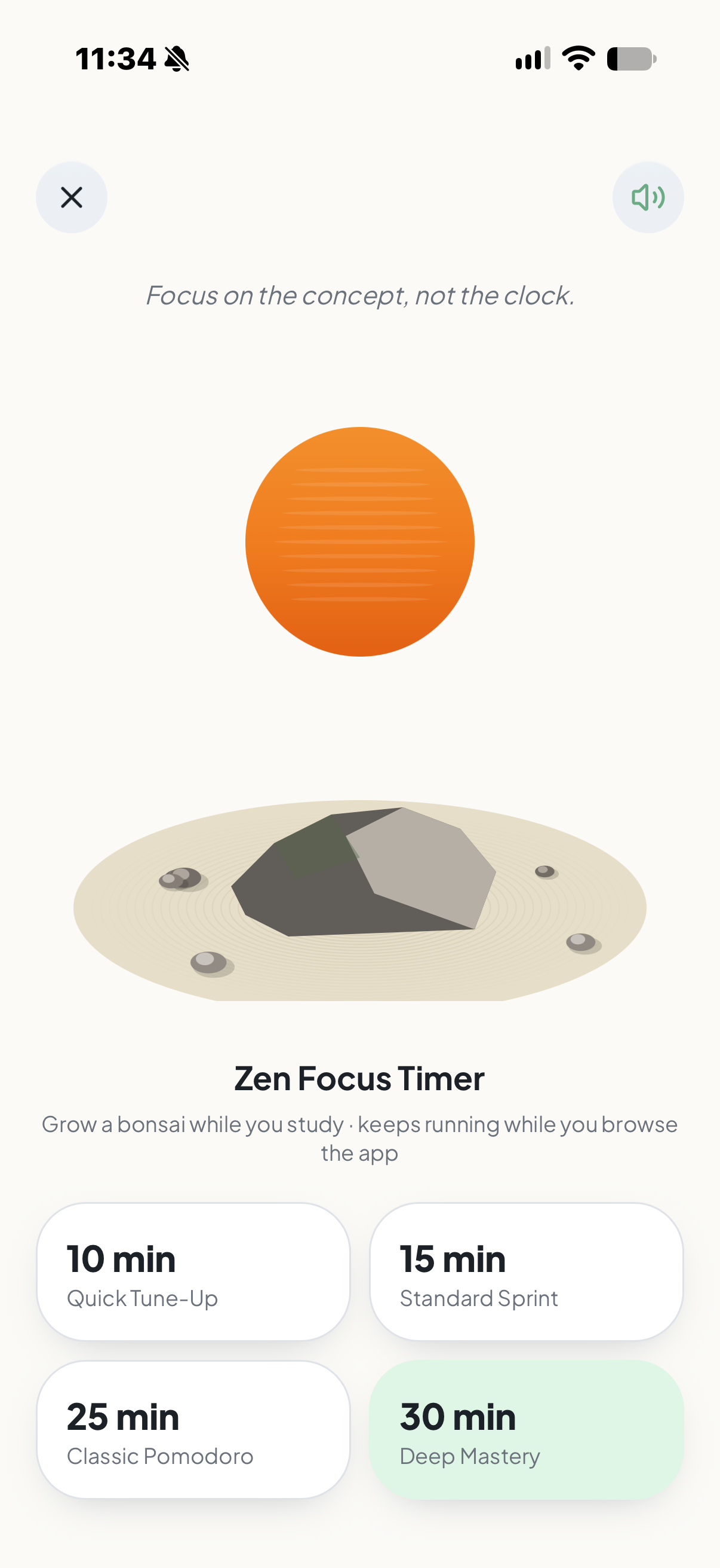 Integrade bonsai focus timer before a study block begins