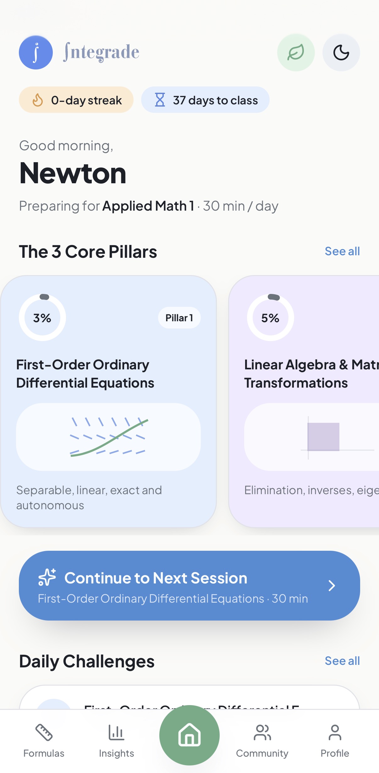 A plan for the class ahead. Actual Integrade app screenshot.